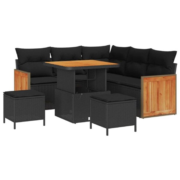 Garden Sofa Set 8 pcs Black Poly Rattan and Powder-coated Steel vidaXL