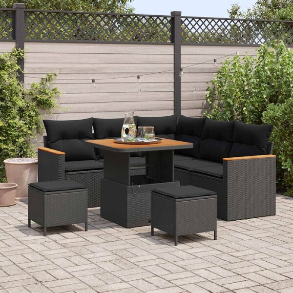 Garden Sofa Set 8 pcs Black Poly Rattan vidaXL