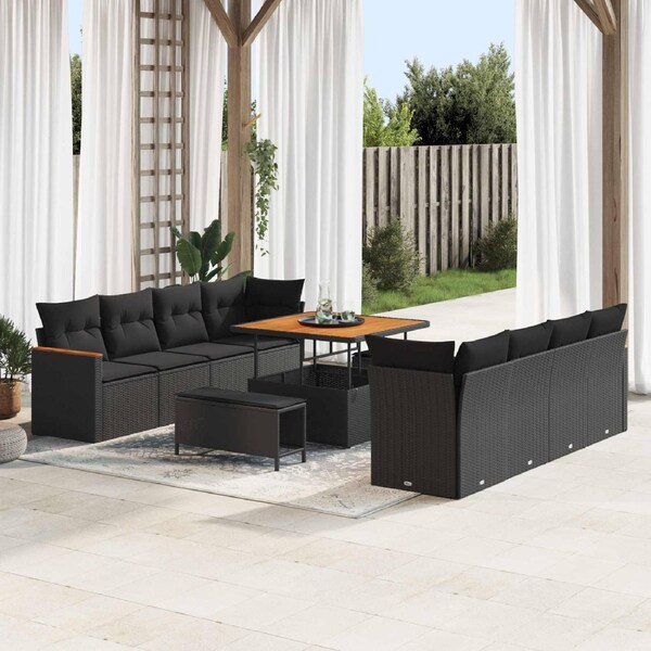 Garden Sofa Set 11 pcs Black Poly Rattan vidaXL