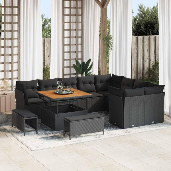Garden Sofa Set with Cushion with Storage 12 pcs Black vidaXL