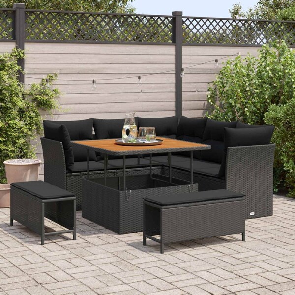 Garden Sofa Set 8 pcs Black Poly rattan and powder-coated steel vidaXL