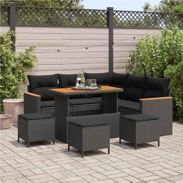 Garden Sofa Set 9 pcs Black Poly Rattan vidaXL