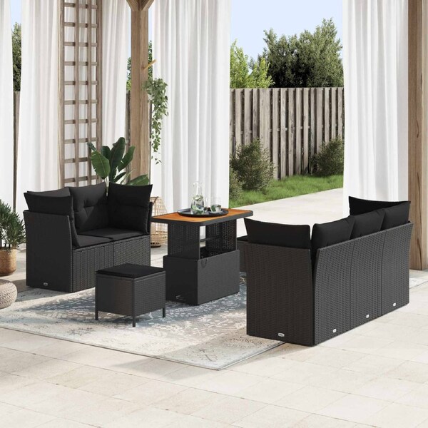 Garden Sofa Set 8 pcs Black Poly rattan and powder-coated steel vidaXL