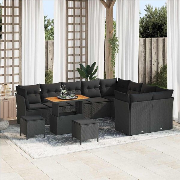 Garden Sofa Set with Cushion with Storage 12 pcs Black vidaXL