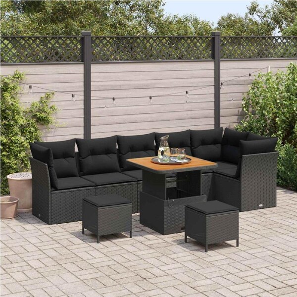 Garden Sofa Set 9 pcs Black Poly rattan and powder-coated steel vidaXL