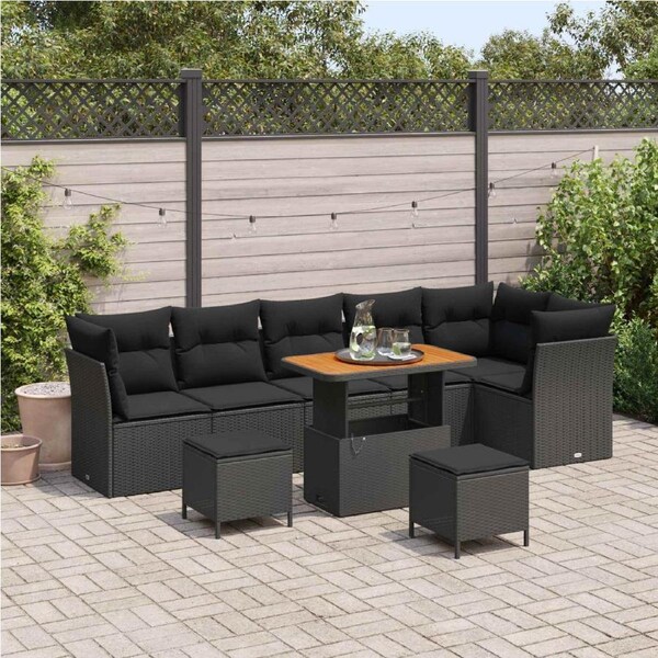 Garden Sofa Set with Cushion Manual 9 pcs Black 90 x 55 x 71 cm vidaXL