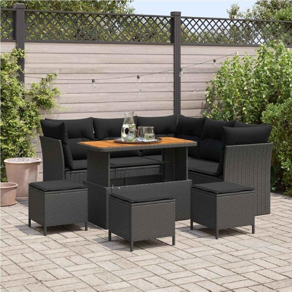 Garden Sofa Set 9 pcs Black Poly rattan and powder-coated steel vidaXL