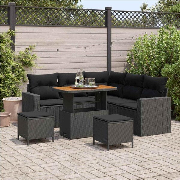 Garden Sofa Set with Cushion 9 pcs Black Poly Rattan vidaXL