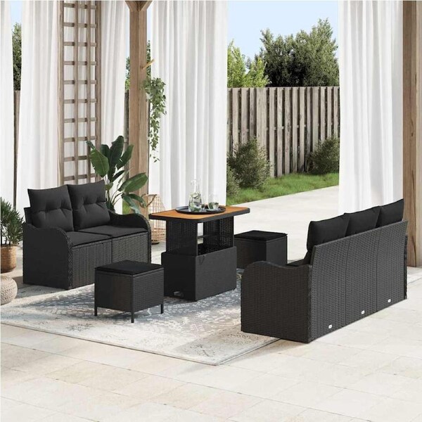 Garden Sofa Set with Cushion with Storage 8 pcs Black vidaXL