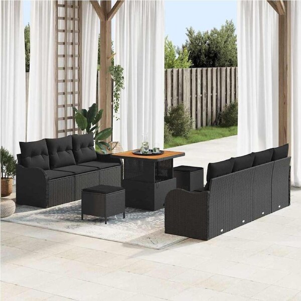 Garden Sofa Set with Cushion with Storage 10 pcs Black vidaXL