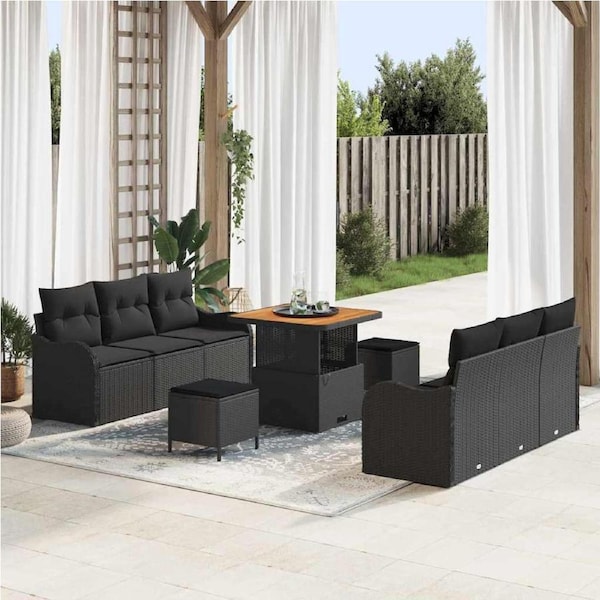 Garden Sofa Set with Cushion with Storage 9 pcs Black vidaXL