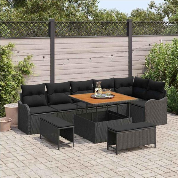 Garden Sofa Set with Cushion with Storage 9 pcs Black vidaXL