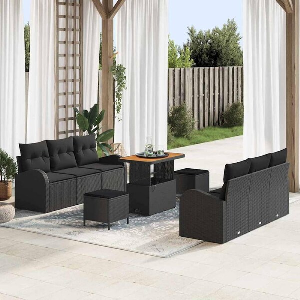 Garden Sofa Set with Cushion with Storage 9 pcs Black vidaXL