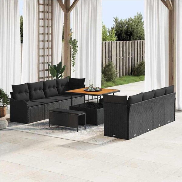 Garden Sofa Set with Cushion with Storage 11 pcs Black vidaXL