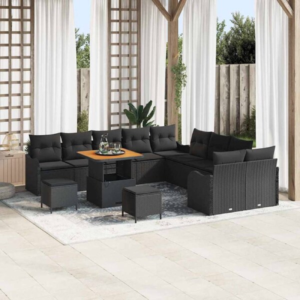 Garden Sofa Set with Cushion with Storage 13 pcs Black vidaXL