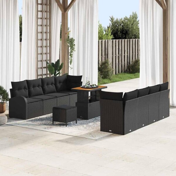 Garden Sofa Set with Cushion with Storage 11 pcs Black vidaXL