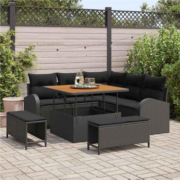 Garden Sofa Set with Cushion with Storage 8 pcs Black vidaXL