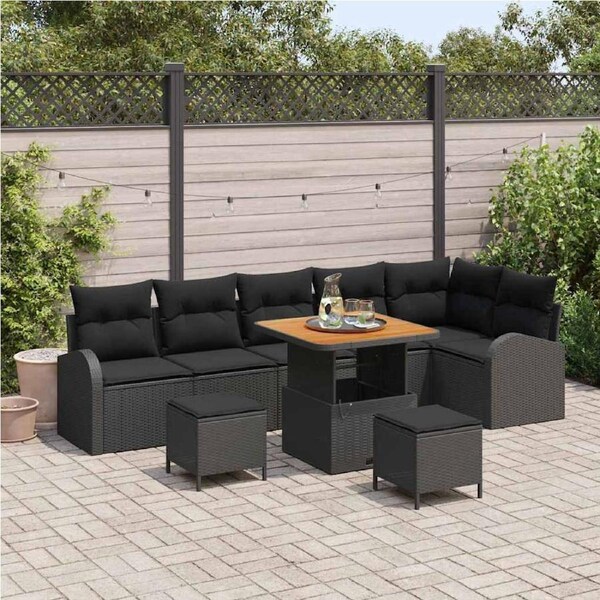 Garden Sofa Set with Cushion with Storage 9 pcs Black vidaXL