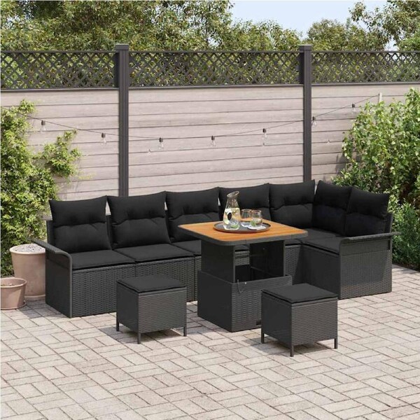 Garden Sofa Set with Cushion with Storage 9 pcs Black vidaXL