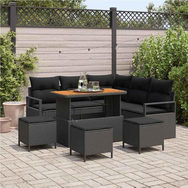 Garden Sofa Set with Cushion with Storage 9 pcs Black vidaXL
