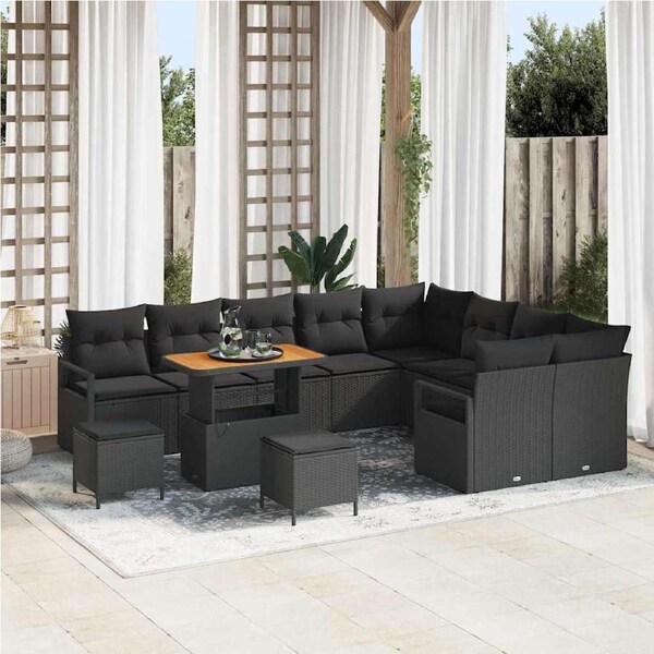 Garden Sofa Set with Cushion with Storage 12 pcs Black vidaXL