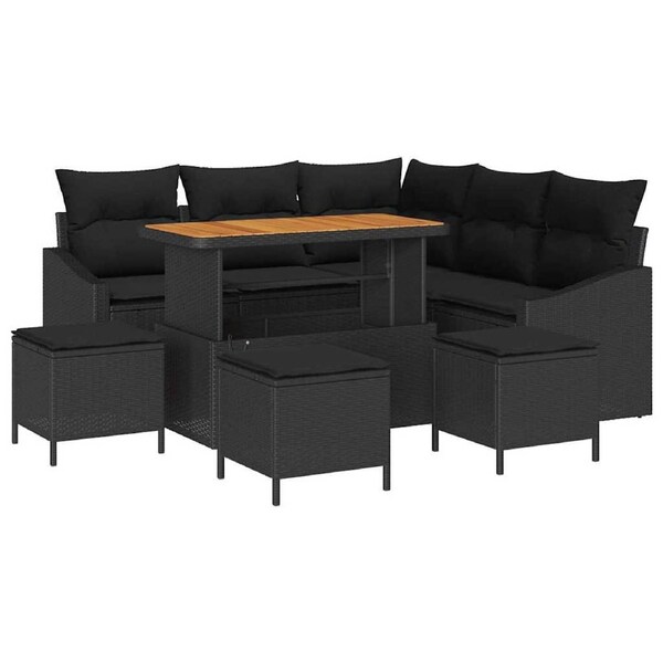 Garden Sofa Set with Cushion 9 pcs Black Poly rattan vidaXL