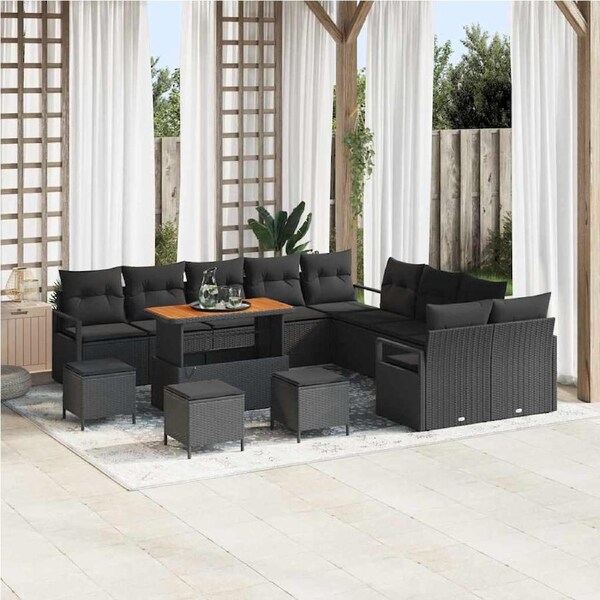 Garden Sofa Set with Cushion with Storage 14 pcs Black vidaXL