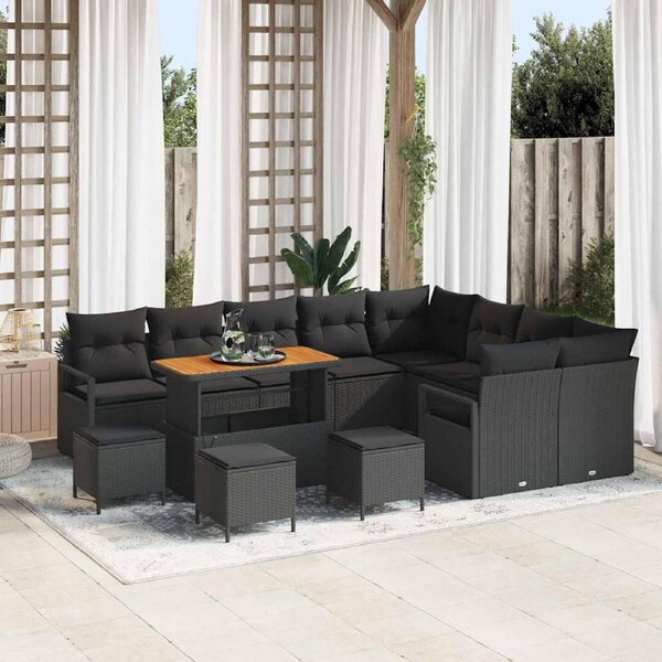 Garden Sofa Set with Cushion with Storage 13 pcs Black vidaXL