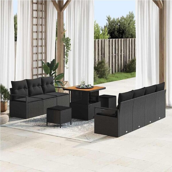 Garden Sofa Set with Cushion with Storage 10 pcs Black vidaXL