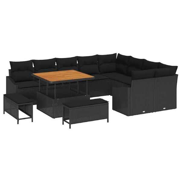 Garden Sofa Set with Cushion 12 pcs Black Poly rattan vidaXL