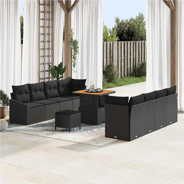Garden Sofa Set with Cushion with Storage 11 pcs Black vidaXL