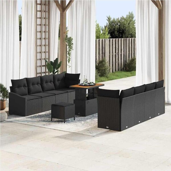 Garden Sofa Set with Cushion with Storage 11 pcs Black vidaXL