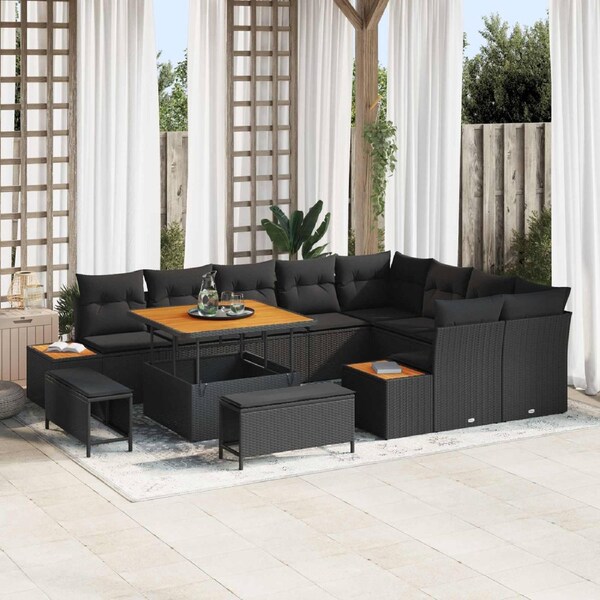 Garden Sofa Set with Cushion 12 pcs Black Poly rattan vidaXL