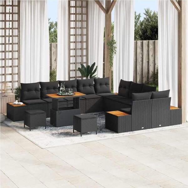 Garden Sofa Set with Cushion 13 pcs Black Poly rattan vidaXL