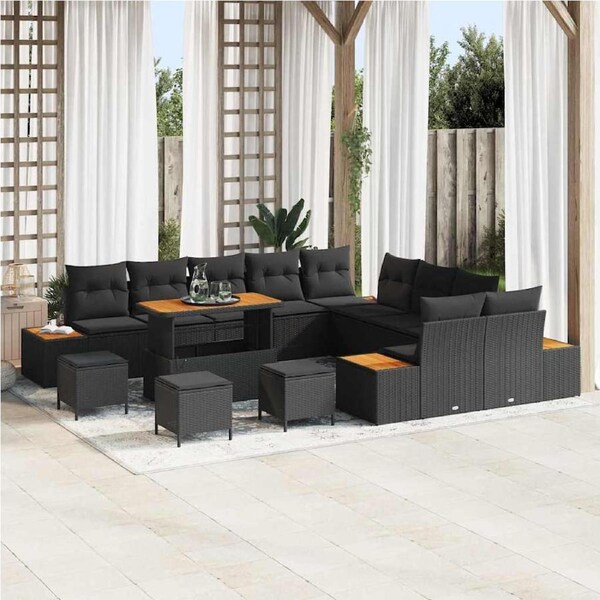 Garden Sofa Set with Cushion 14 pcs Black Poly rattan vidaXL