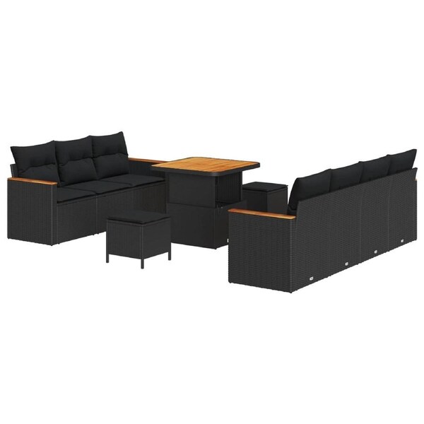 Garden Sofa Set with Cushion 14 pcs Black Poly Rattan vidaXL
