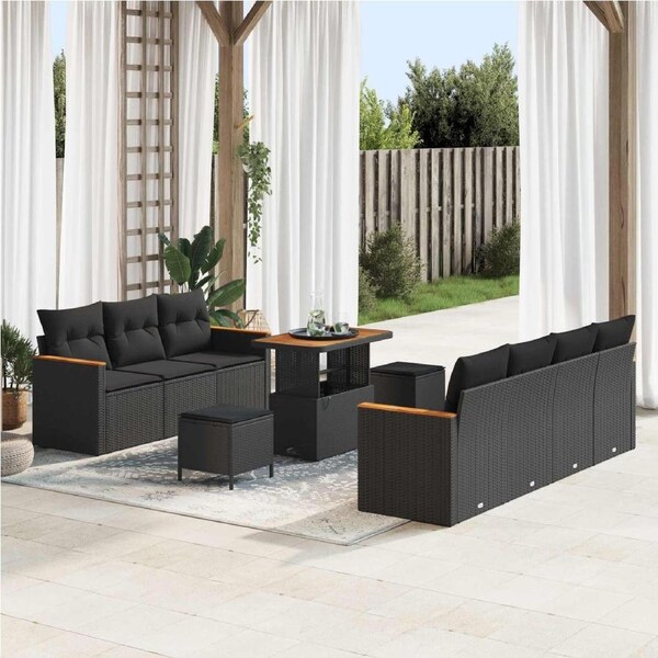 Garden Sofa Set with Cushion 14 pcs Black Poly Rattan vidaXL