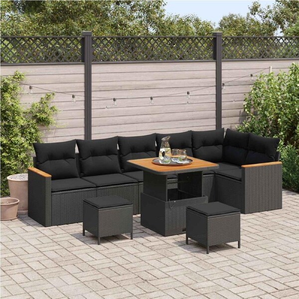 Garden Sofa Set with Cushion 9 pcs Black Poly rattan vidaXL