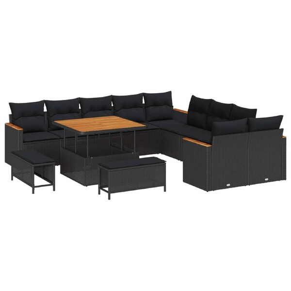 Garden Sofa Set with Cushion 13 pcs Black Poly rattan vidaXL