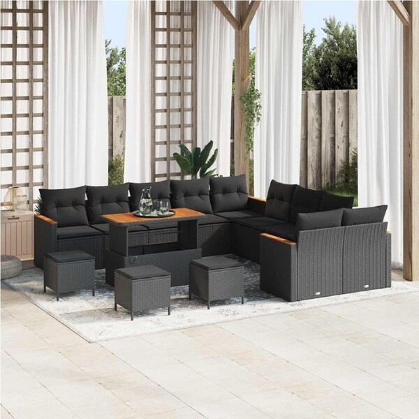Garden Sofa Set with Cushion 14 pcs Black Poly rattan vidaXL