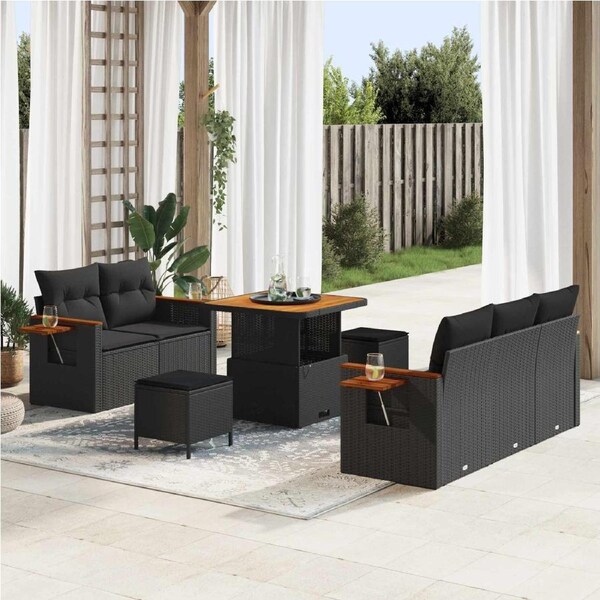 Garden Sofa Set with Cushion 10 pcs Black Poly Rattan vidaXL