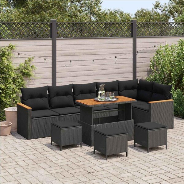 Garden Sofa Set with Cushion 10 pcs Black Poly rattan vidaXL