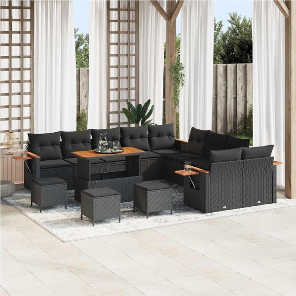 Garden Sofa Set with Cushion 18 pcs Black Poly Rattan vidaXL