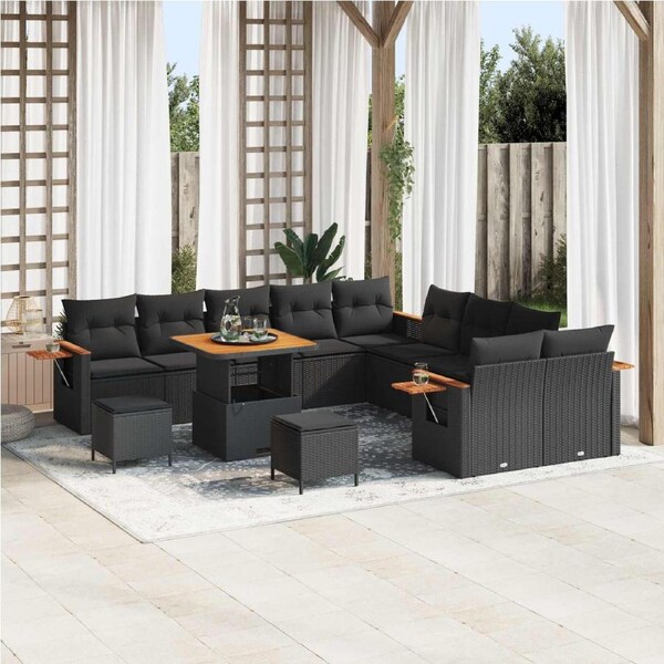 Garden Sofa Set with Cushion 17 pcs Black Poly Rattan vidaXL