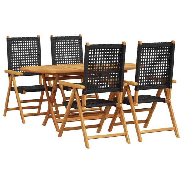 Garden Dining Set Folding 5 pcs Black Solid Acacia Wood vidaXL
