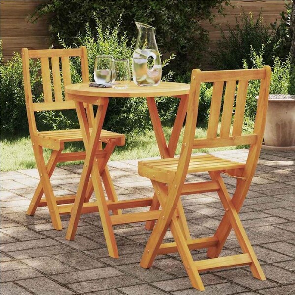 Bistro Set Folding 3 pcs Oil Natural Solid Acacia Wood vidaXL