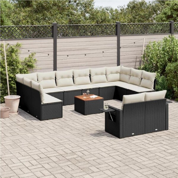 13 Piece Garden Sofa Set with Cushions Black Poly Rattan vidaXL
