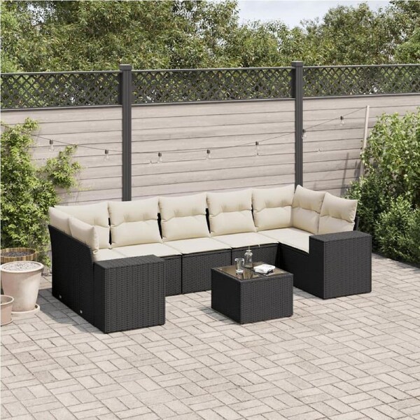 8 Piece Garden Sofa Set with Cushions Black Poly Rattan vidaXL