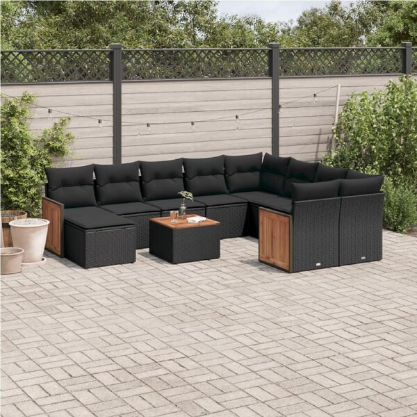 11 Piece Garden Sofa Set with Cushions Black Poly Rattan vidaXL