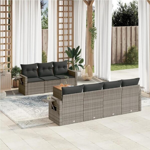 8 Piece Garden Sofa Set with Cushions Grey Poly Rattan vidaXL
